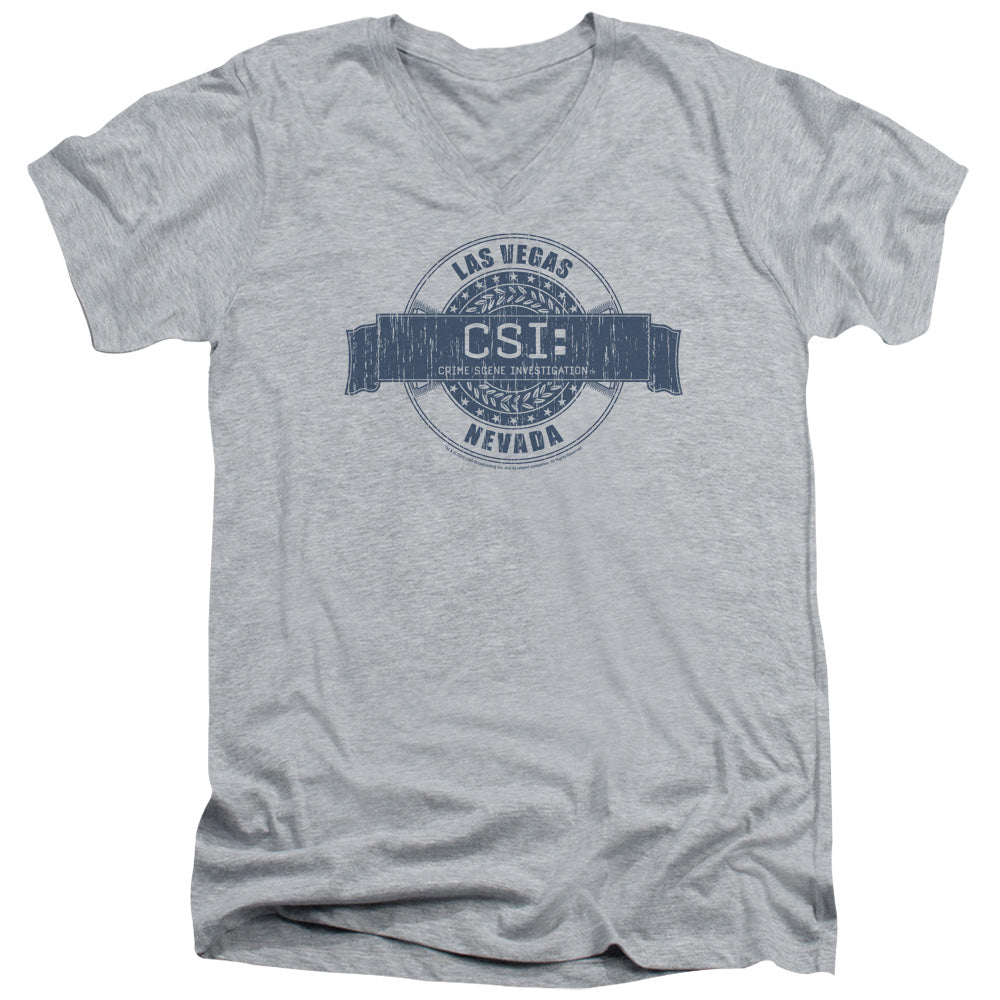 CSI/VEGAS BADGE - S/S ADULT V-NECK 30/1 - ATHLETIC HEATHER