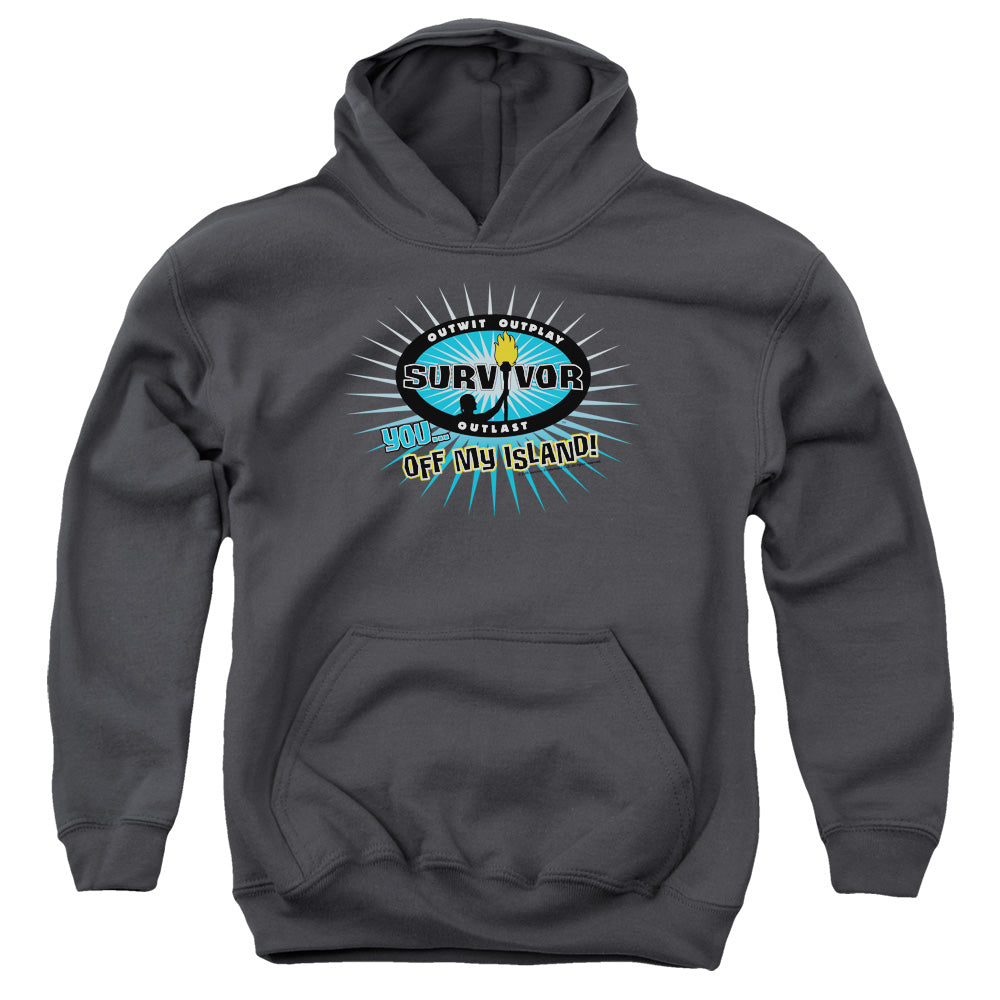SURVIVOR/OFF MY ISLAND - YOUTH PULLOVER HOODIE - CHARCOAL