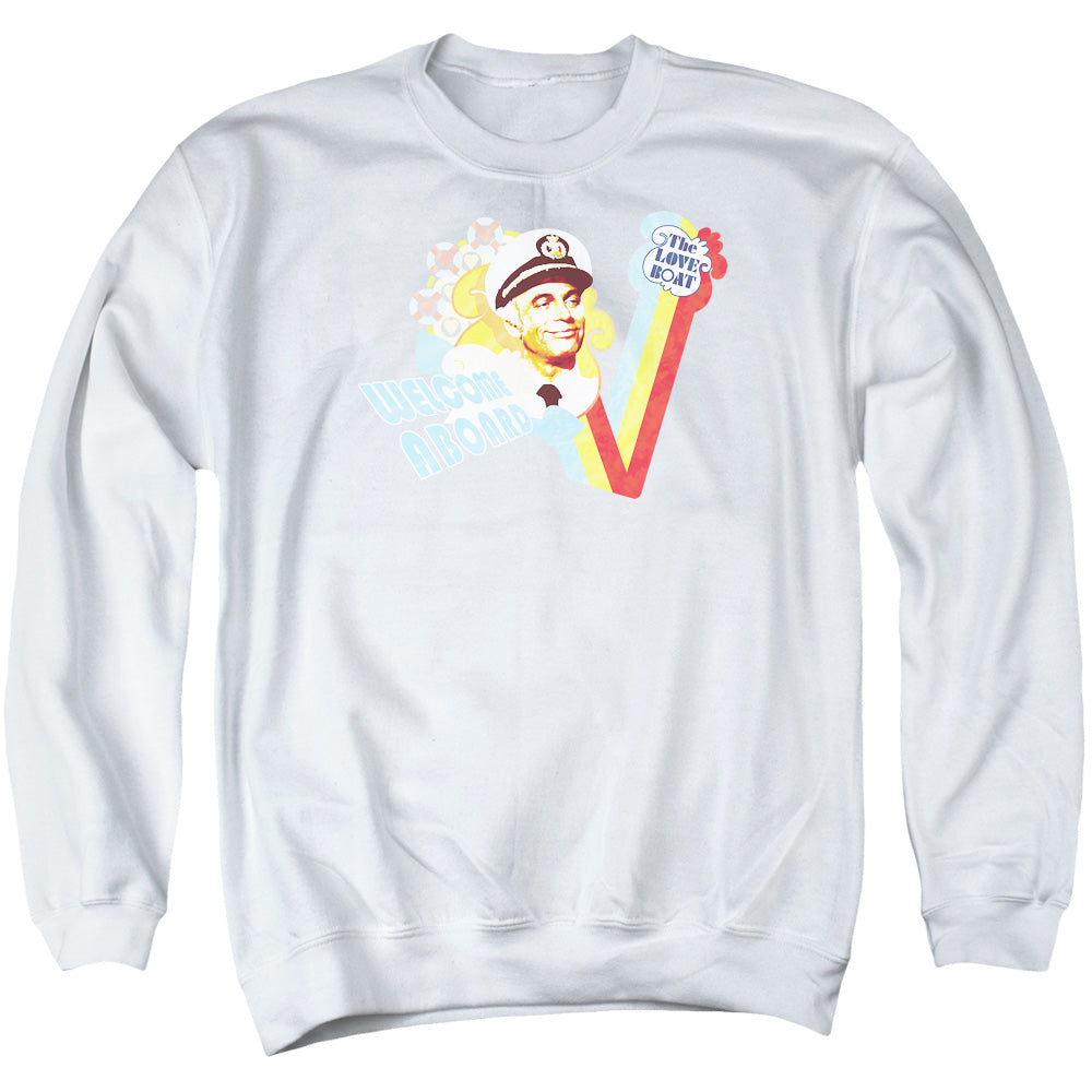 LOVE BOAT/WELCOME ABOARD - ADULT CREWNECK SWEATSHIRT - WHITE
