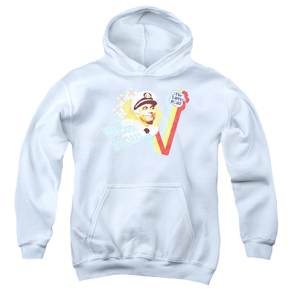 LOVE BOAT/WELCOME ABOARD - YOUTH PULLOVER HOODIE - WHITE