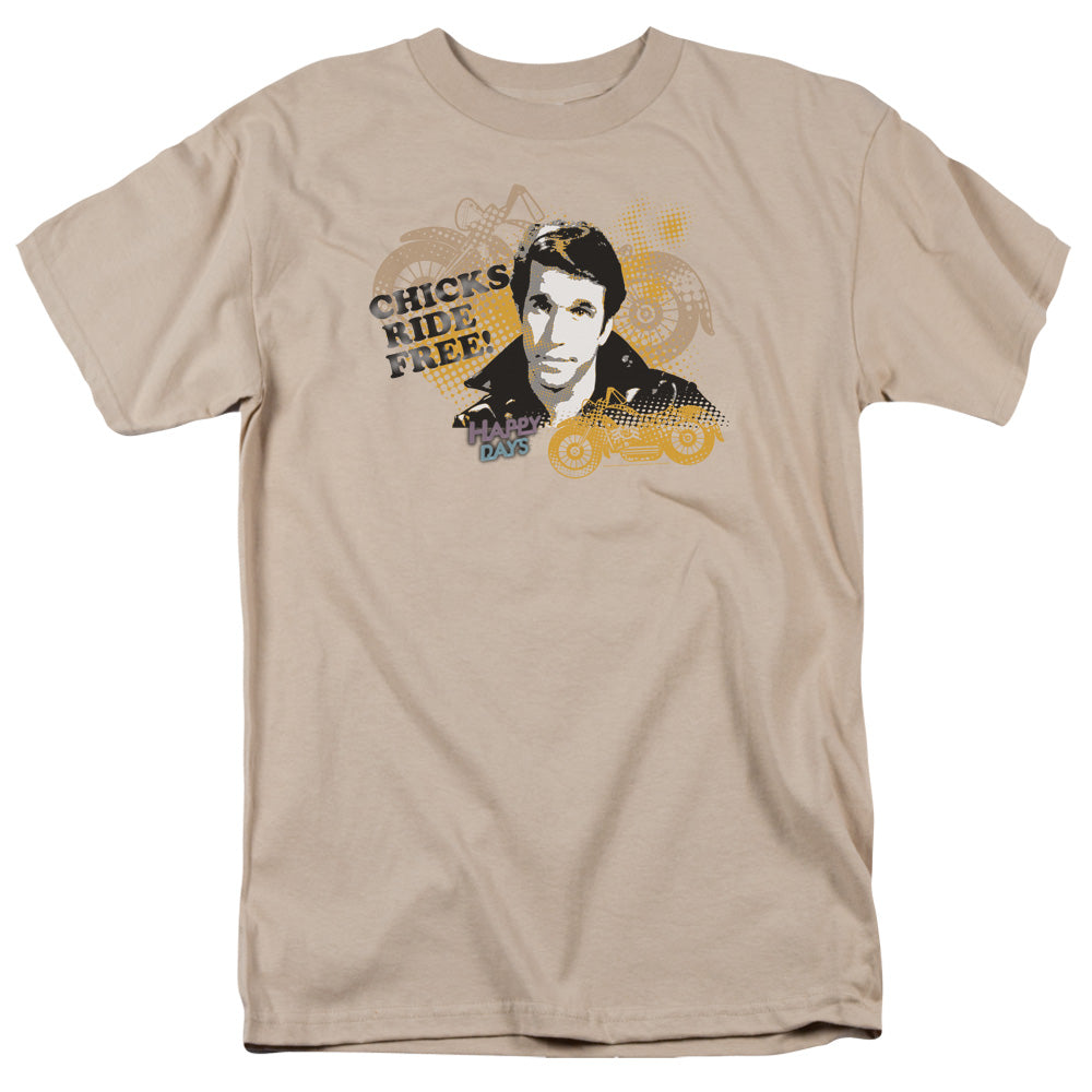 HAPPY DAYS/CHICKS RIDE FREE - S/S ADULT 18/1 - SAND