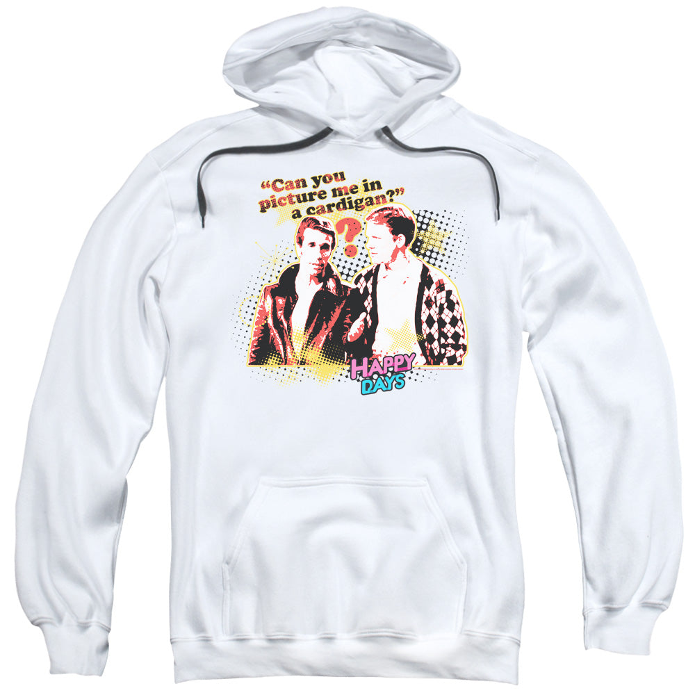 HAPPY DAYS/NO CARDIGANS - ADULT PULLOVER HOODIE - WHITE