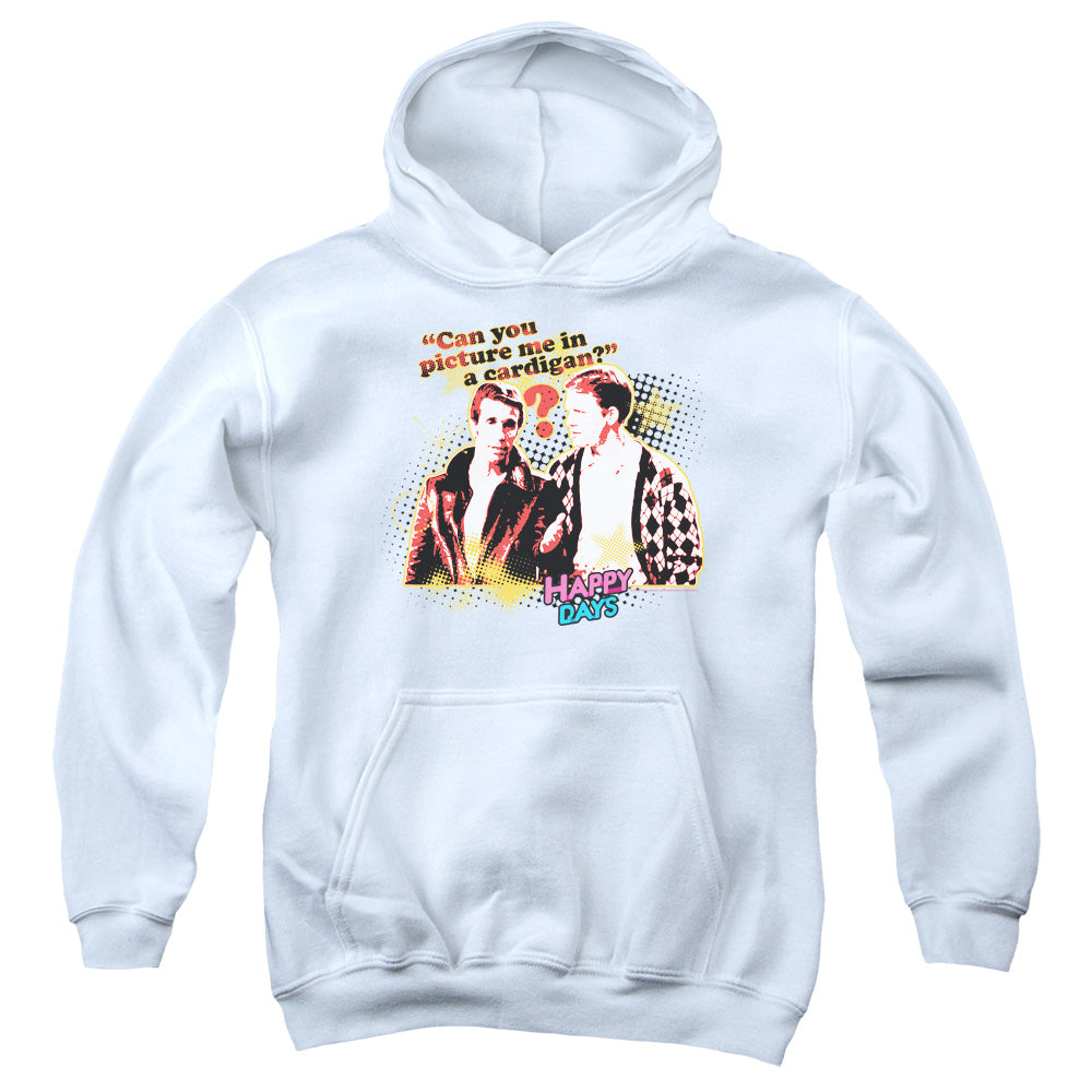 HAPPY DAYS/NO CARDIGANS - YOUTH PULLOVER HOODIE - WHITE
