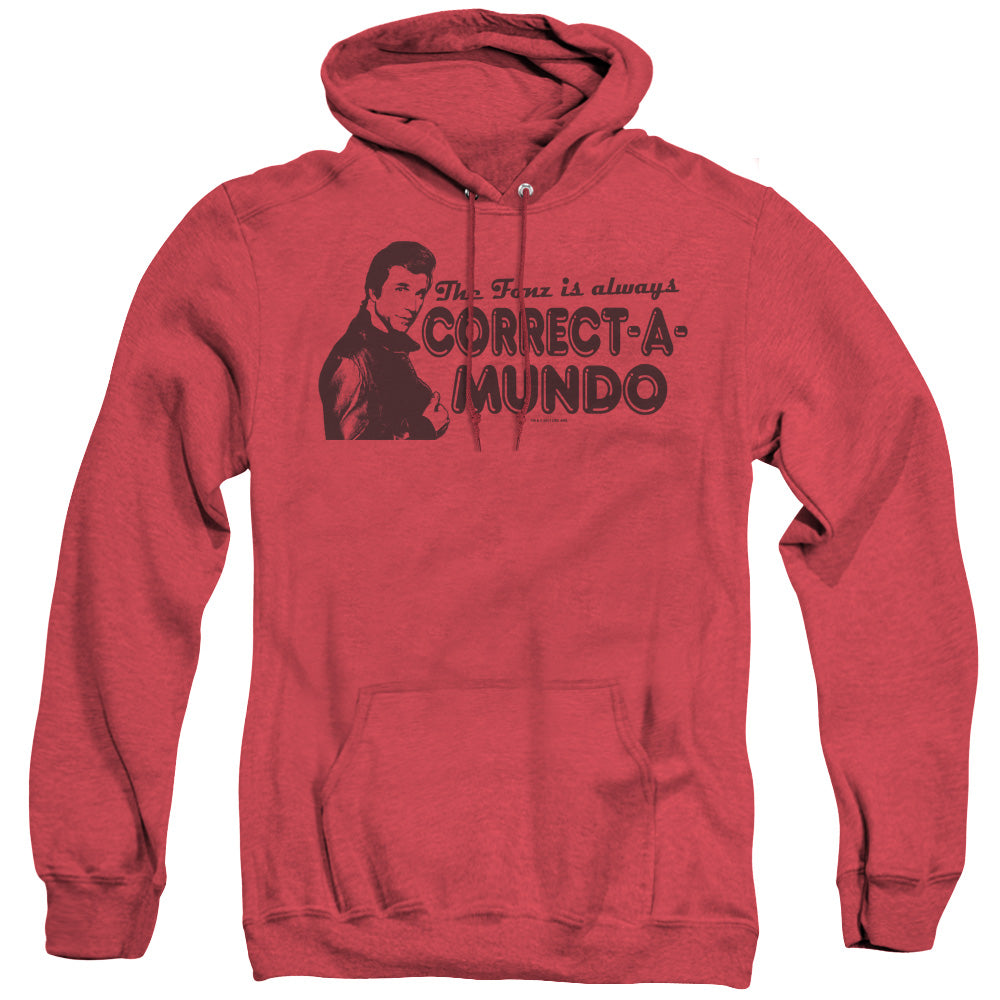 HAPPY DAYS/CORRECT A MUNDO - ADULT HEATHER HOODIE - RED