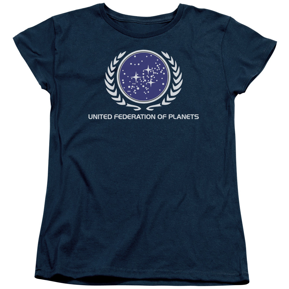 STAR TREK/UNITED FEDERATION LOGO - S/S WOMENS TEE - NAVY