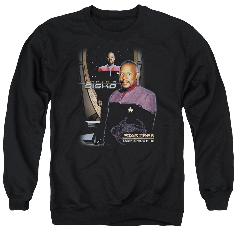 STAR TREK/CAPTAIN SISKO - ADULT CREWNECK SWEATSHIRT - BLACK