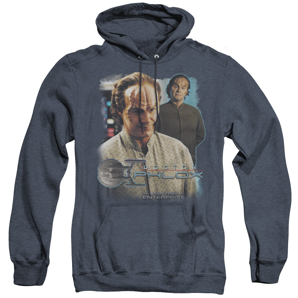 STAR TREK/DOCTOR PHLOX - ADULT HEATHER HOODIE - NAVY
