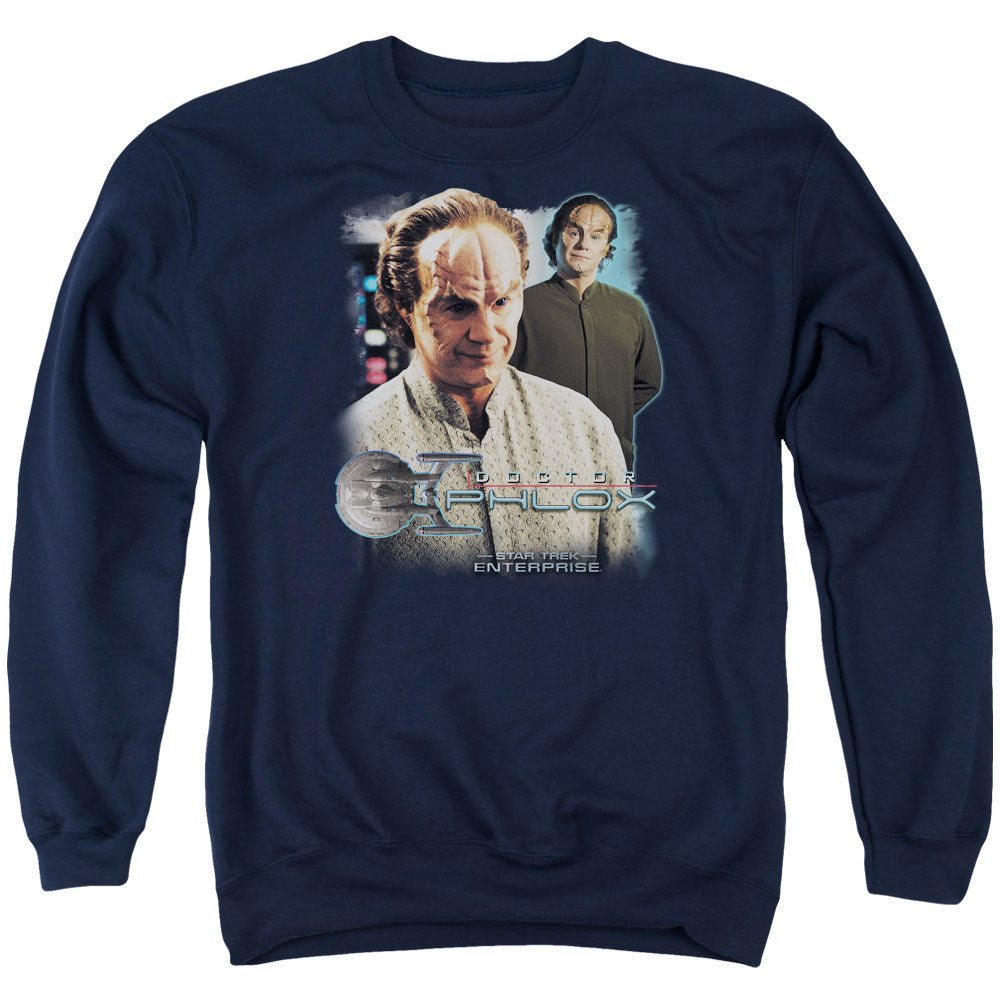STAR TREK/DOCTOR PHLOX - ADULT CREWNECK SWEATSHIRT - NAVY