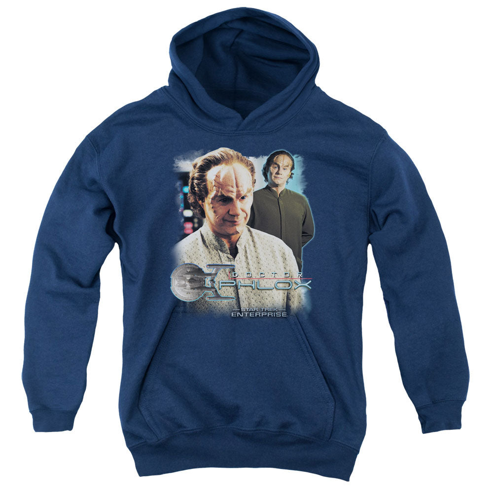 STAR TREK/DOCTOR PHLOX - YOUTH PULLOVER HOODIE - NAVY