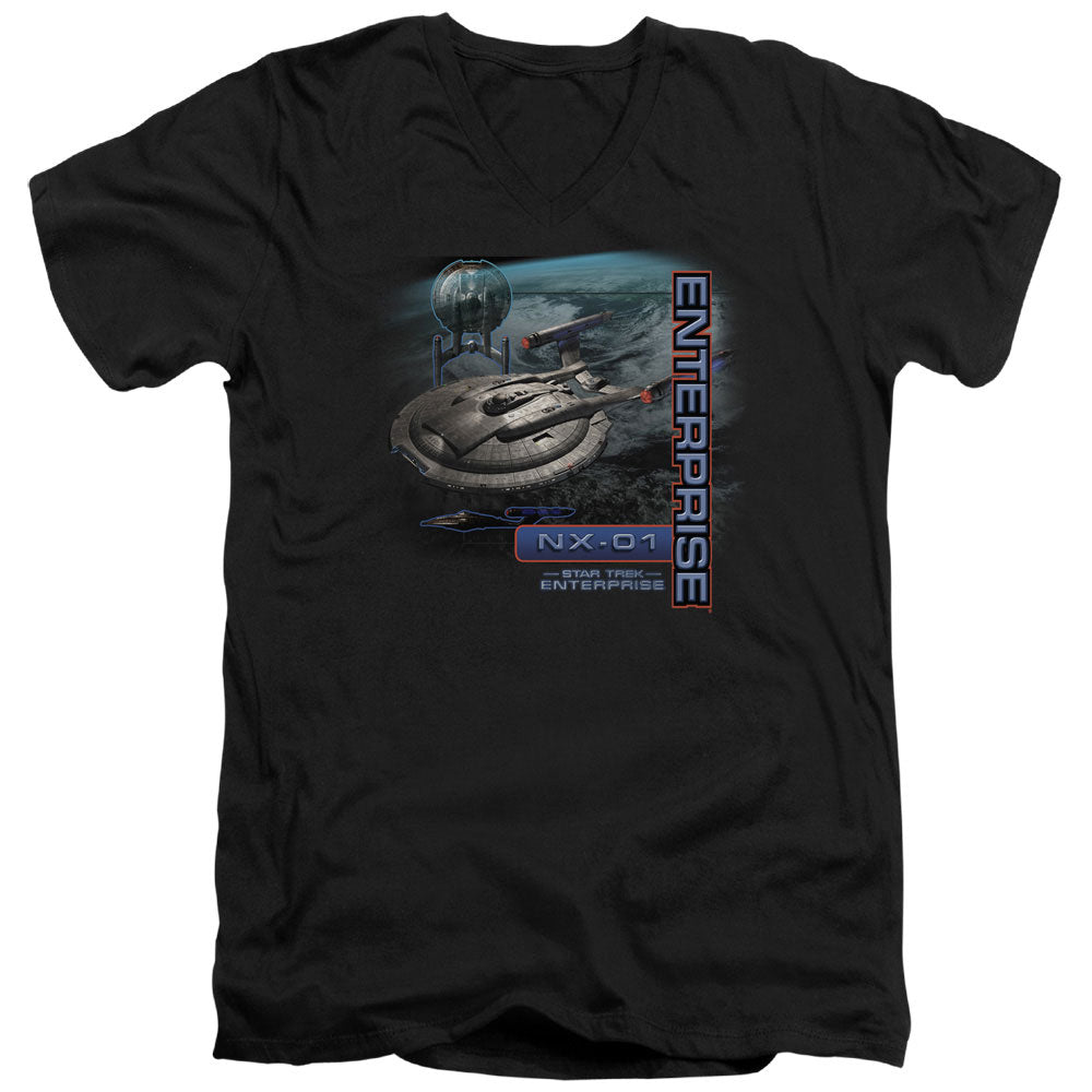 STAR TREK/ENTERPRISE NX 01 - S/S ADULT V-NECK 30/1 - BLACK