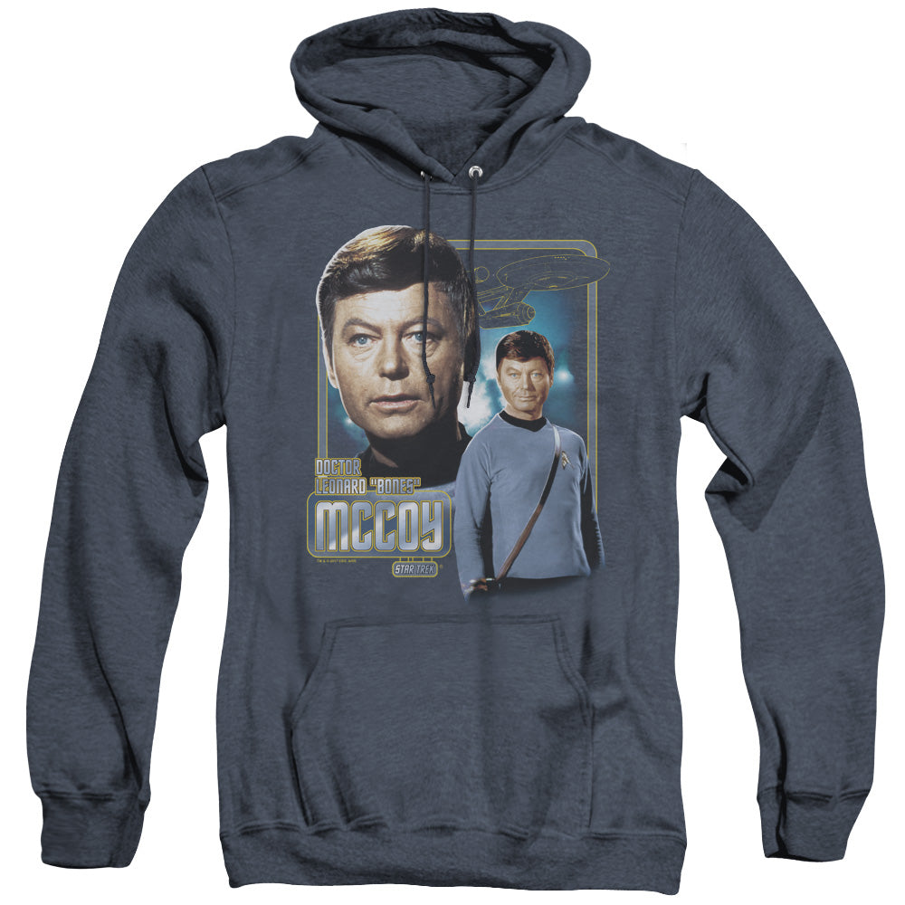 STAR TREK/DOCTOR MCCOY - ADULT HEATHER HOODIE - NAVY