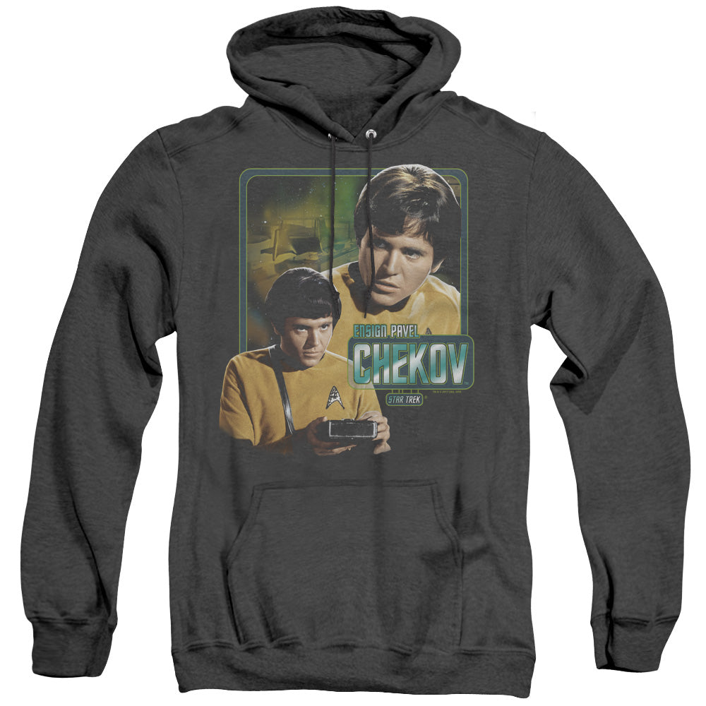 STAR TREK/ENSIGN CHEKOV - ADULT HEATHER HOODIE - BLACK