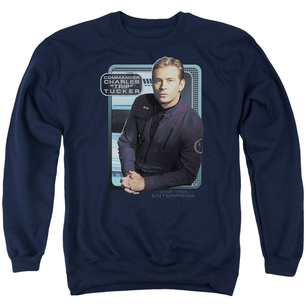 STAR TREK/TRIP TUCKER - ADULT CREWNECK SWEATSHIRT - NAVY