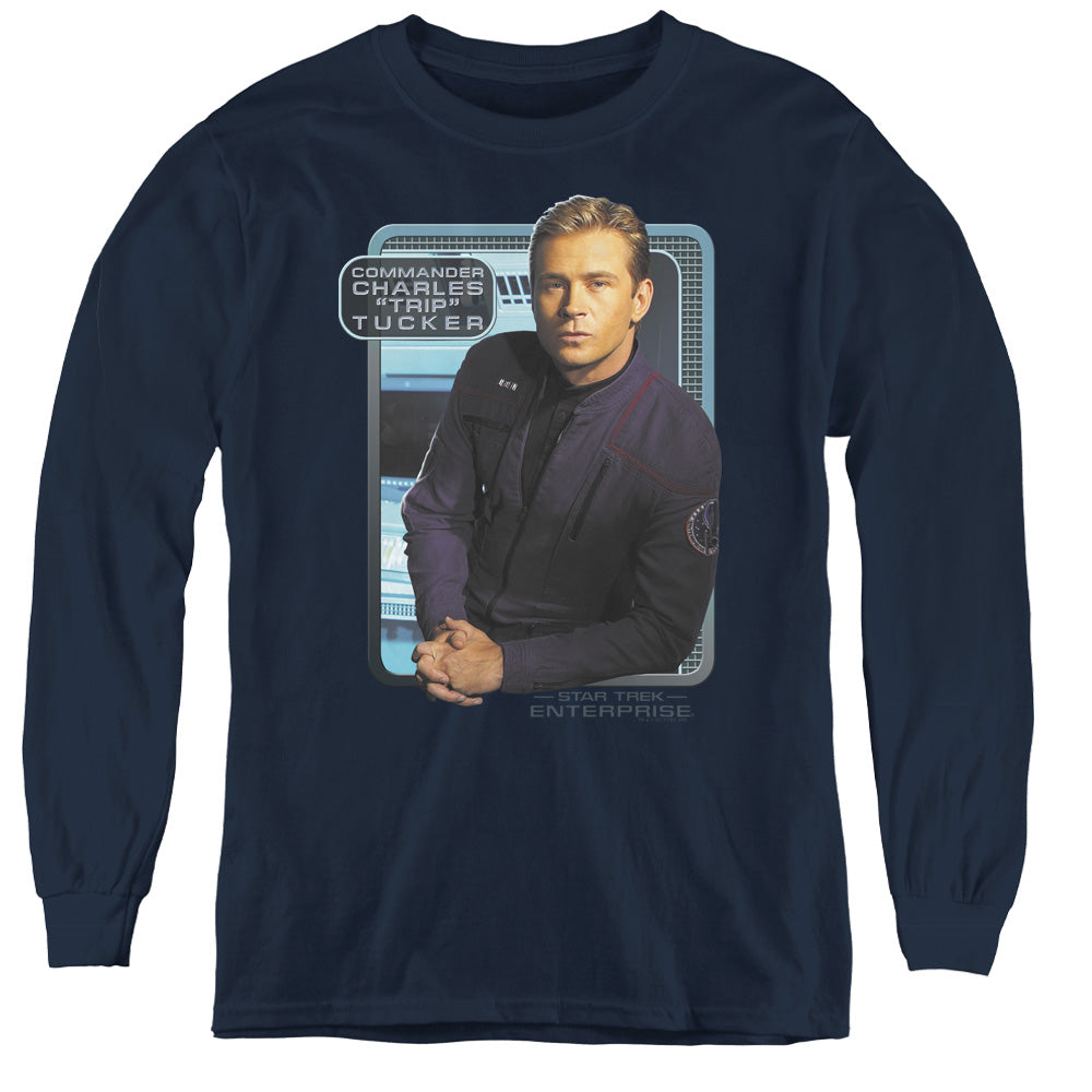 STAR TREK/TRIP TUCKER - YOUTH LONG SLEEVE TEE - NAVY