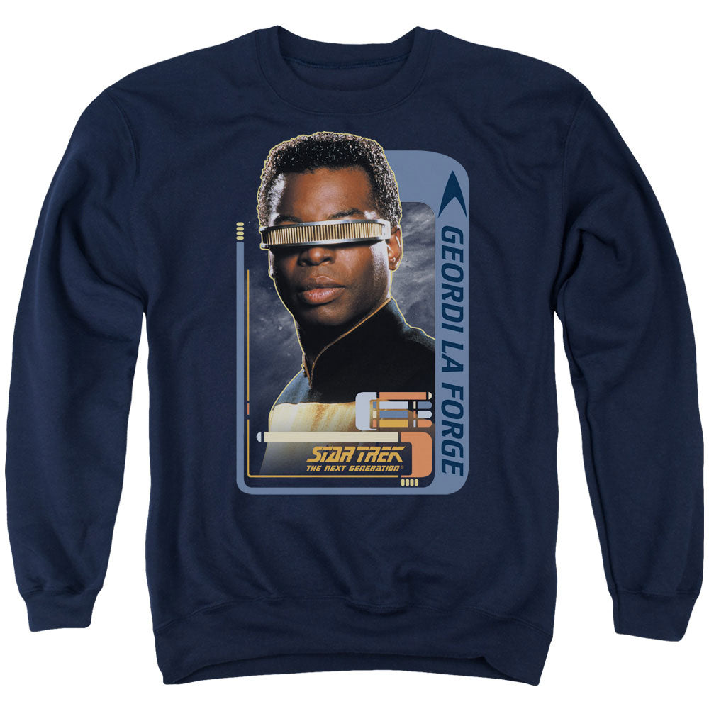 STAR TREK/GEORDI LAFORGE - ADULT CREWNECK SWEATSHIRT - NAVY