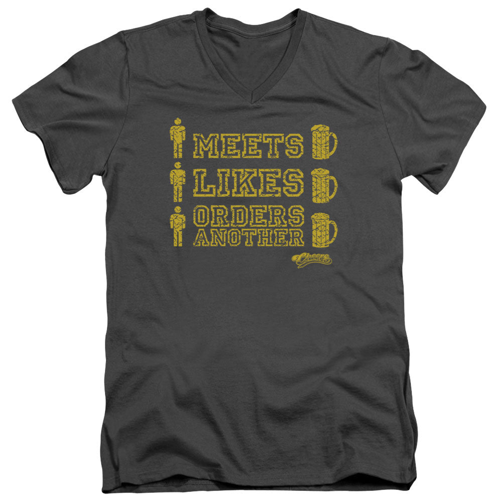 CHEERS/MAN MEETS BEER - S/S ADULT V-NECK 30/1 - CHARCOAL