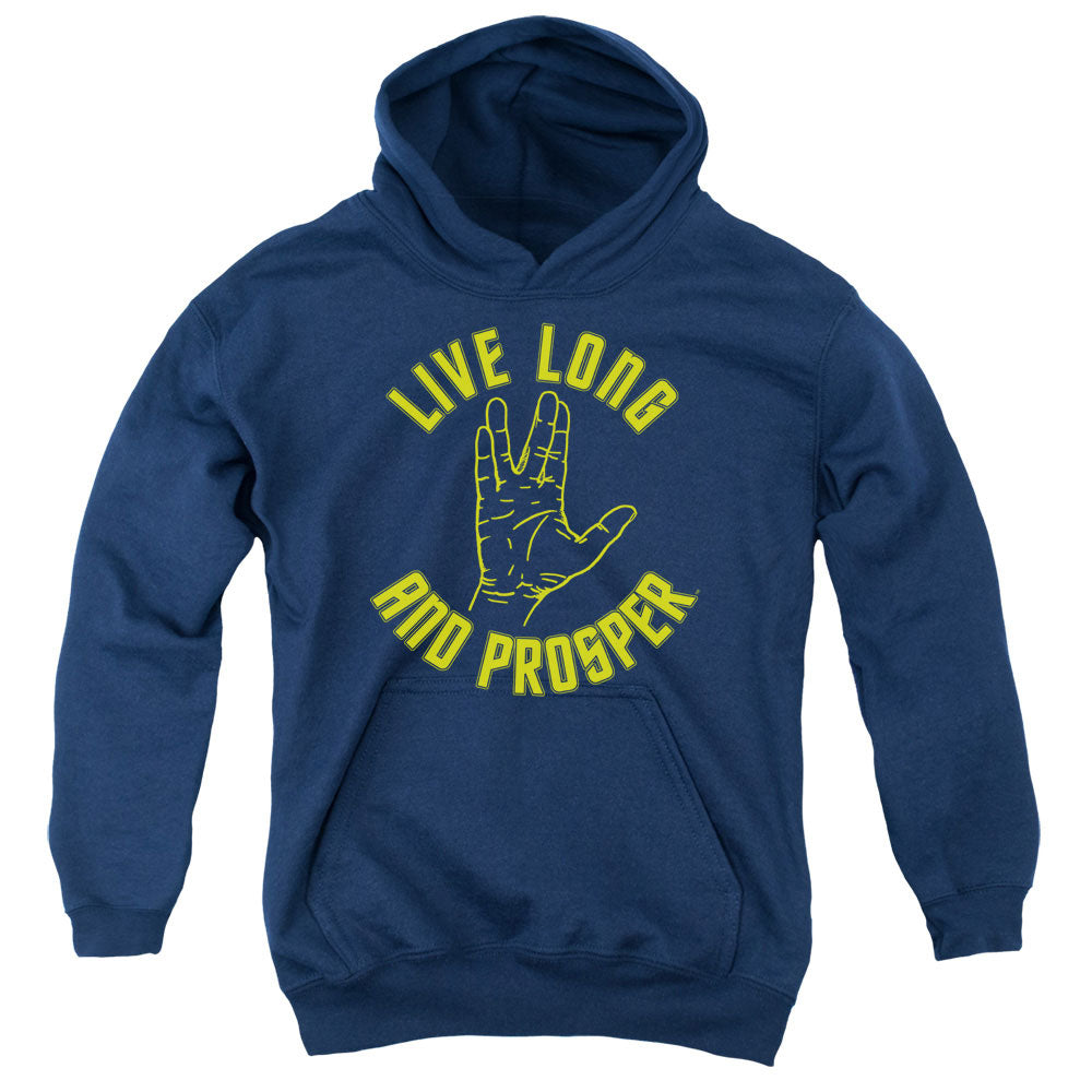 STAR TREK/LIVE LONG HAND - YOUTH PULLOVER HOODIE - NAVY