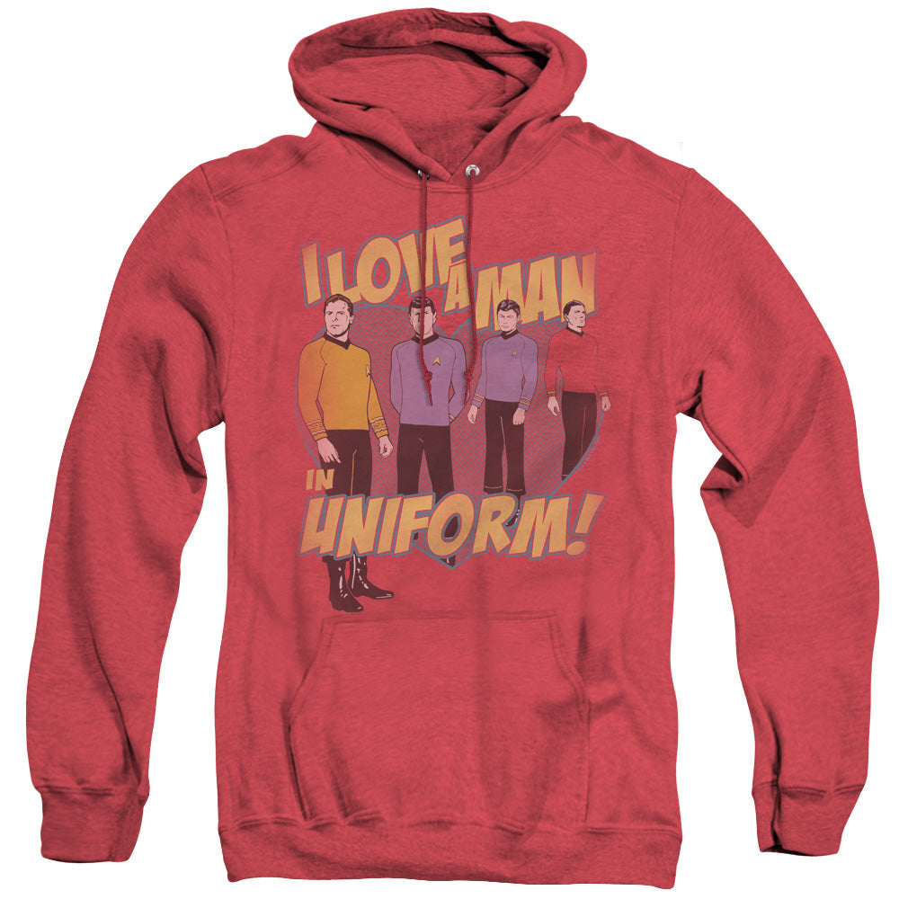 STAR TREK/MAN IN UNIFORM - ADULT HEATHER HOODIE - RED