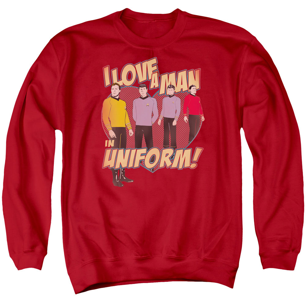 STAR TREK/MAN IN UNIFORM - ADULT CREWNECK SWEATSHIRT - RED