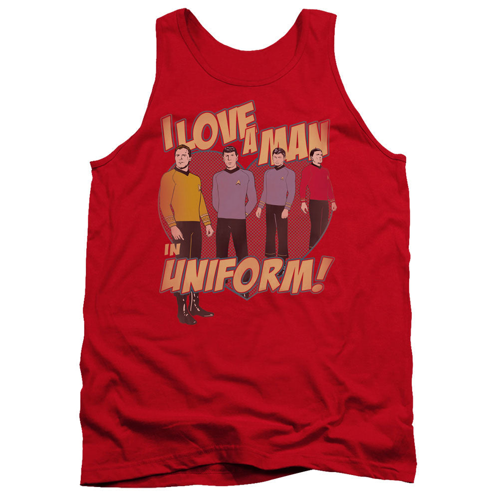 STAR TREK/MAN IN UNIFORM - ADULT TANK - RED