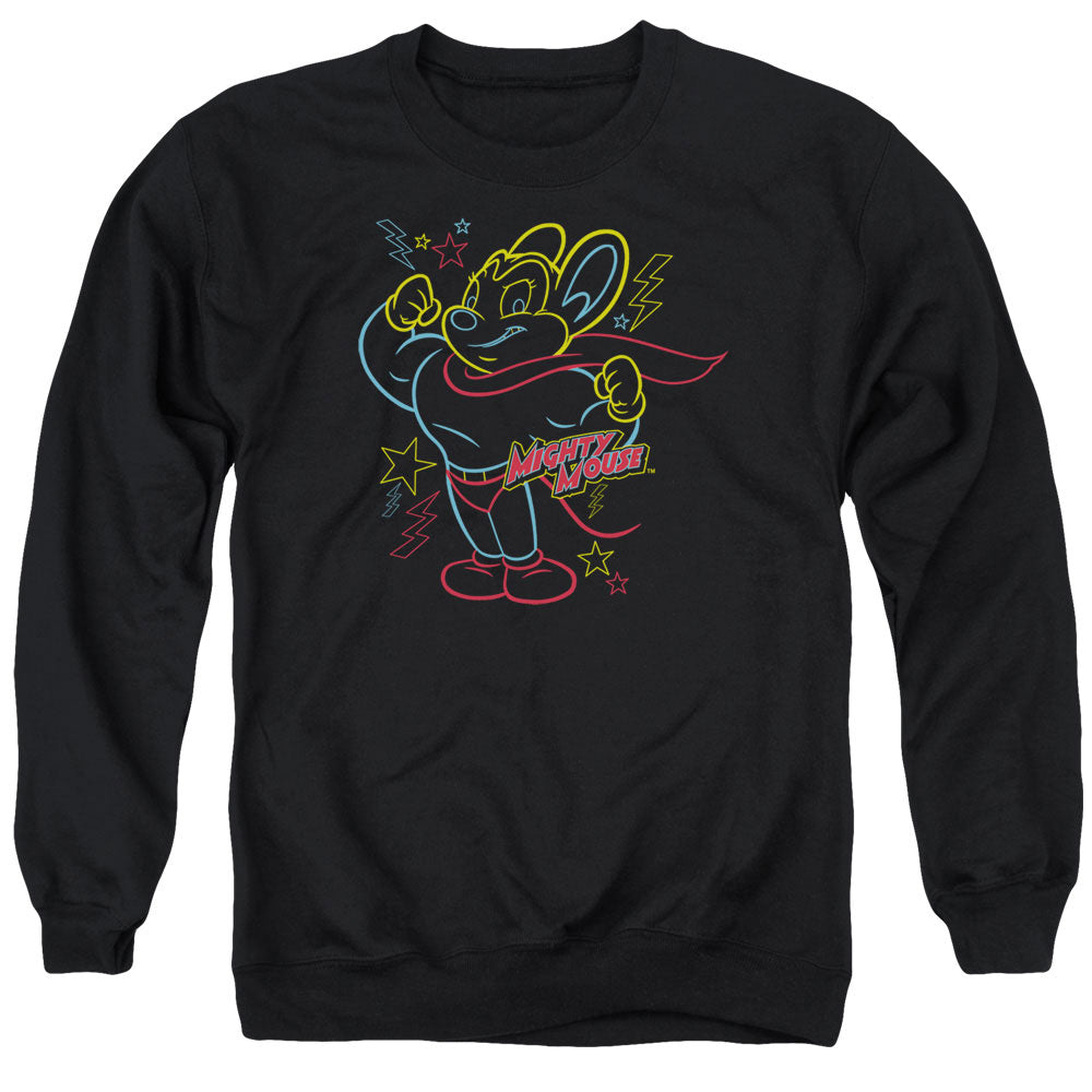 MIGHTY MOUSE/NEON HERO - ADULT CREWNECK SWEATSHIRT - BLACK