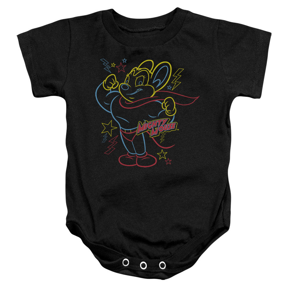 MIGHTY MOUSE/NEON HERO - INFANT SNAPSUIT - BLACK