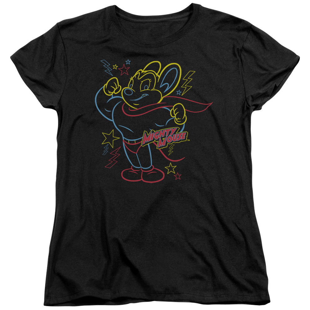 MIGHTY MOUSE/NEON HERO - S/S WOMENS TEE - BLACK