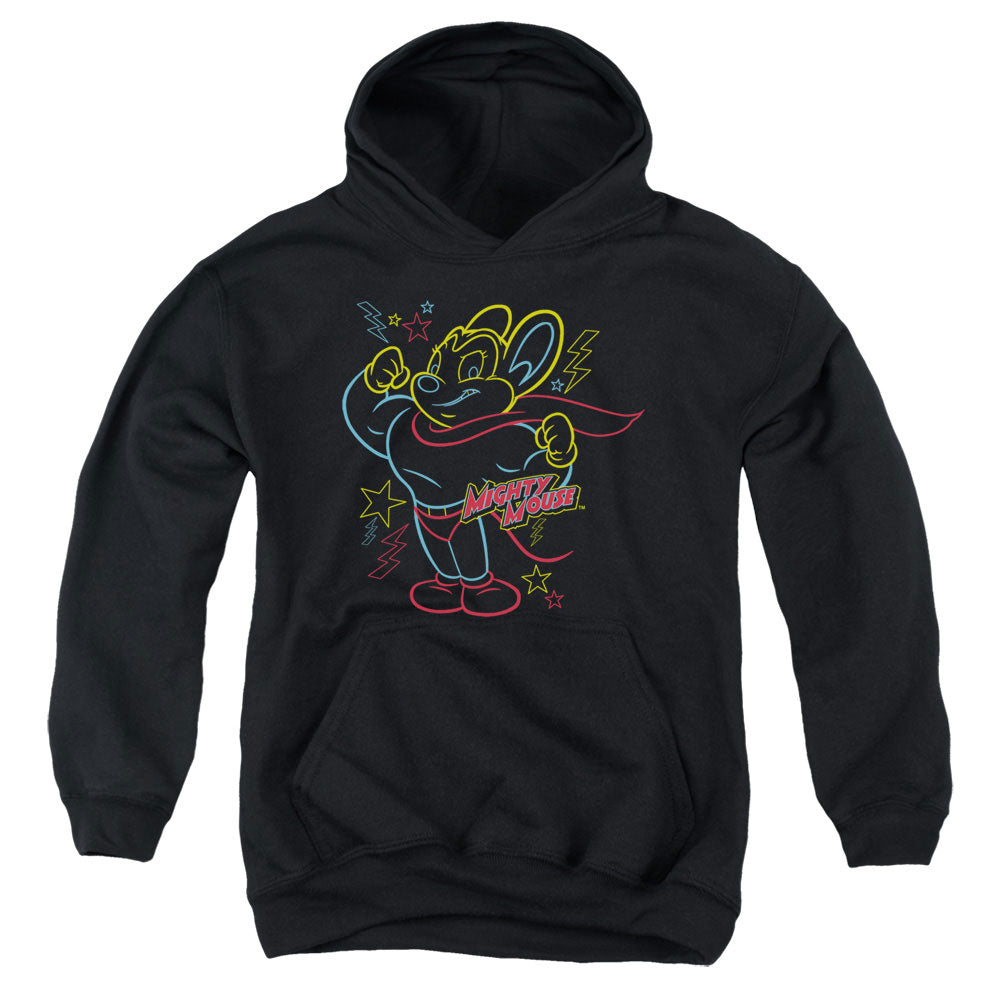 MIGHTY MOUSE/NEON HERO - YOUTH PULLOVER HOODIE - BLACK