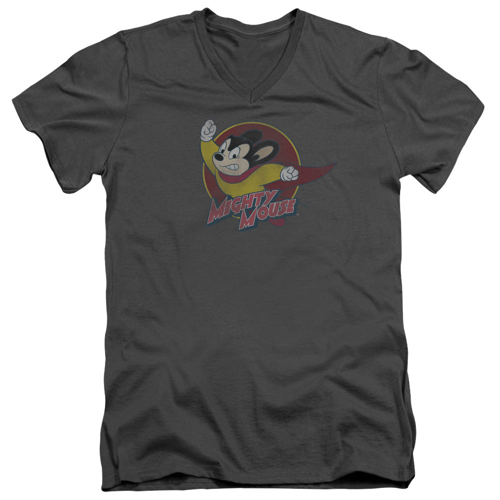 MIGHTY MOUSE/MIGHTY CIRCLE - S/S ADULT V-NECK 30/1 - CHARCOAL