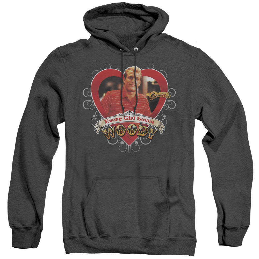 CHEERS/WOODY - ADULT HEATHER HOODIE - BLACK