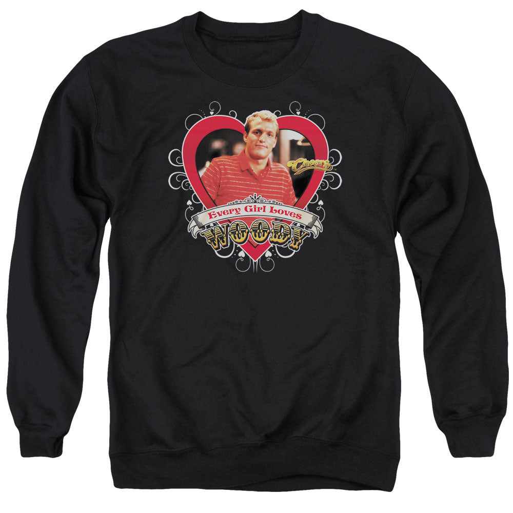 CHEERS/WOODY - ADULT CREWNECK SWEATSHIRT - BLACK