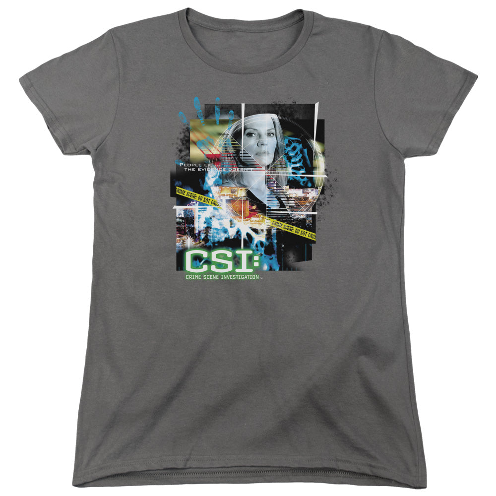 CSI/EVIDENCE COLLAGE - S/S WOMENS TEE - CHARCOAL