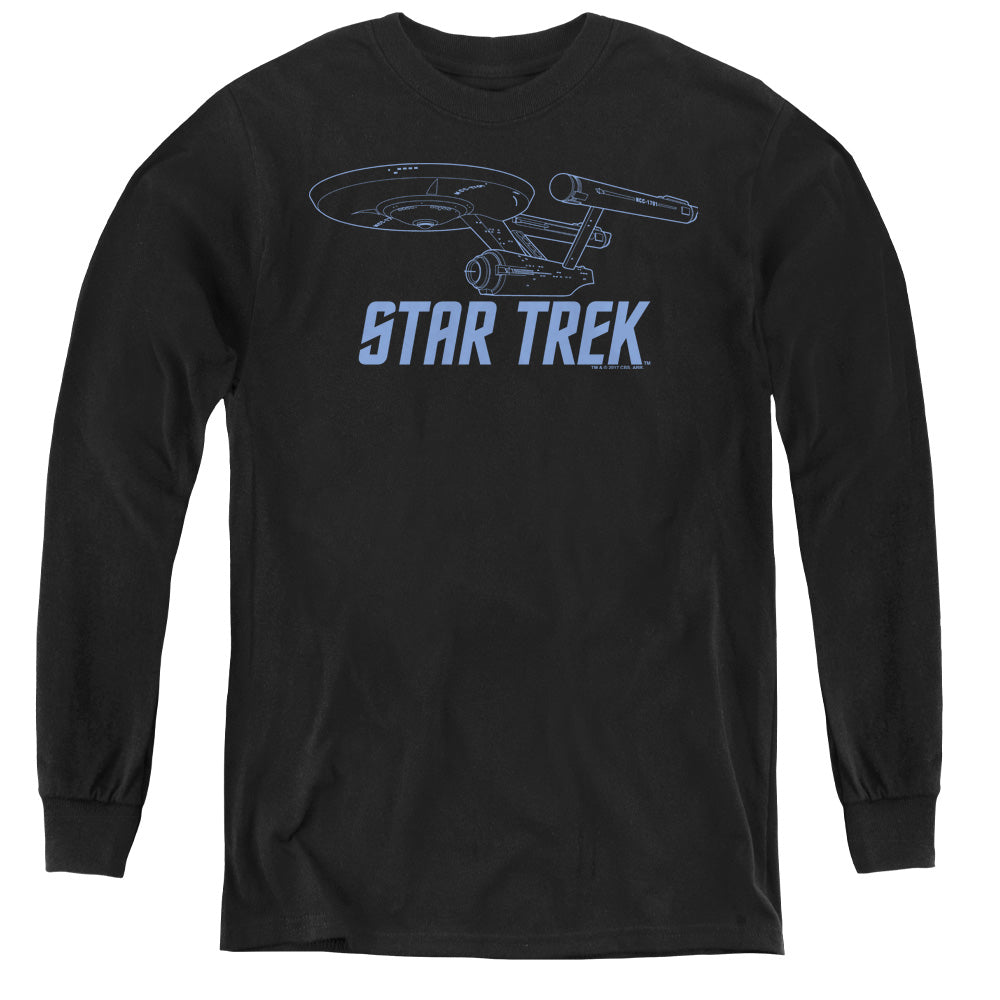 STAR TREK/ENTERPRISE OUTLINE - YOUTH LONG SLEEVE TEE - BLACK