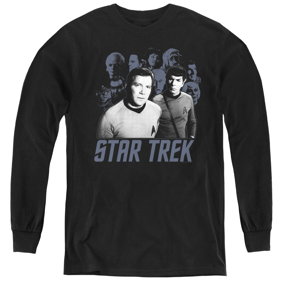 STAR TREK/KIRK SPOCK AND COMPANY - YOUTH LONG SLEEVE TEE - BLACK