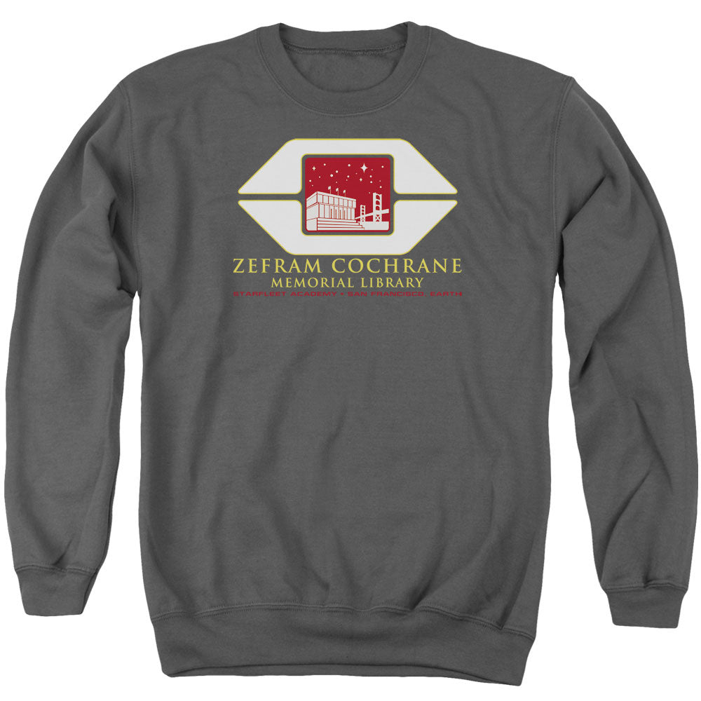 STAR TREK/COCHRANE LIBRARY - ADULT CREWNECK SWEATSHIRT - CHARCOAL