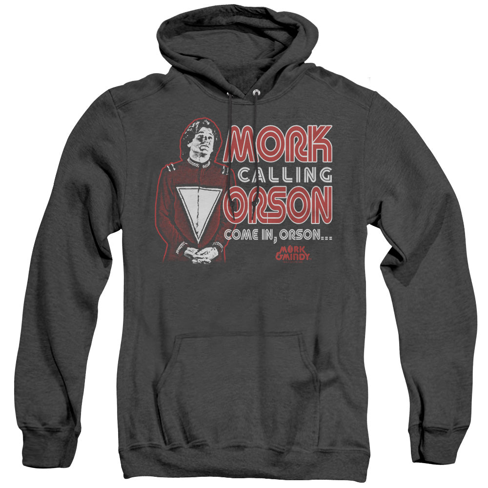 MORK & MINDY/MORK CALLING ORSON - ADULT HEATHER HOODIE - BLACK