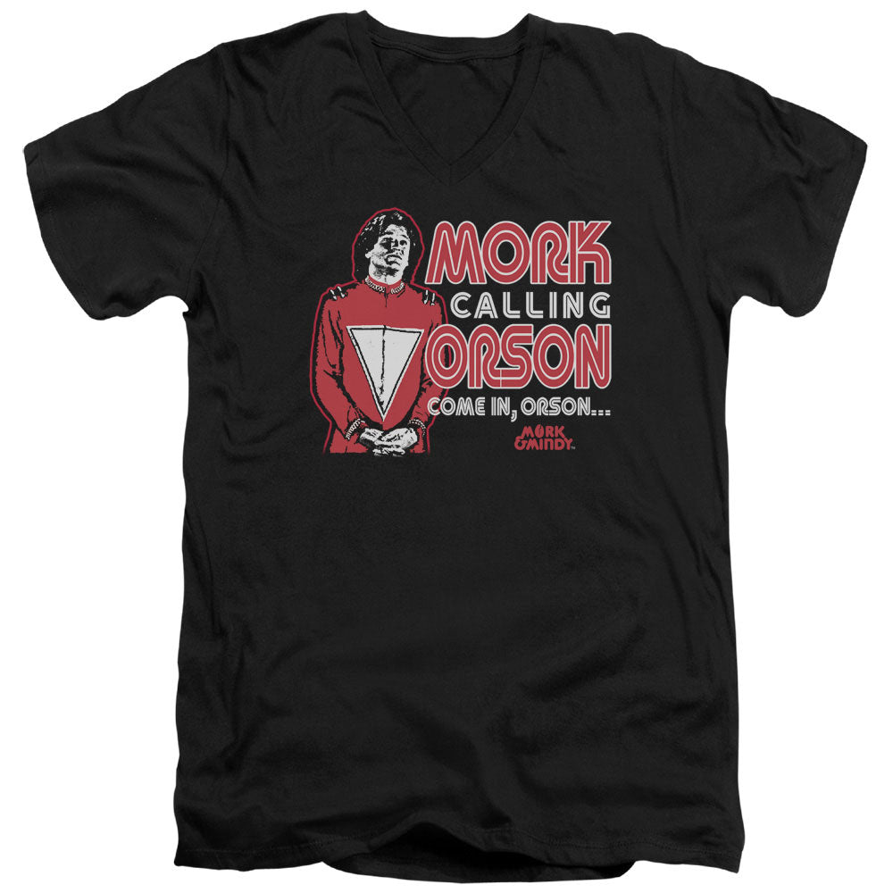 MORK & MINDY/MORK CALLING ORSON - S/S ADULT V-NECK 30/1 - BLACK