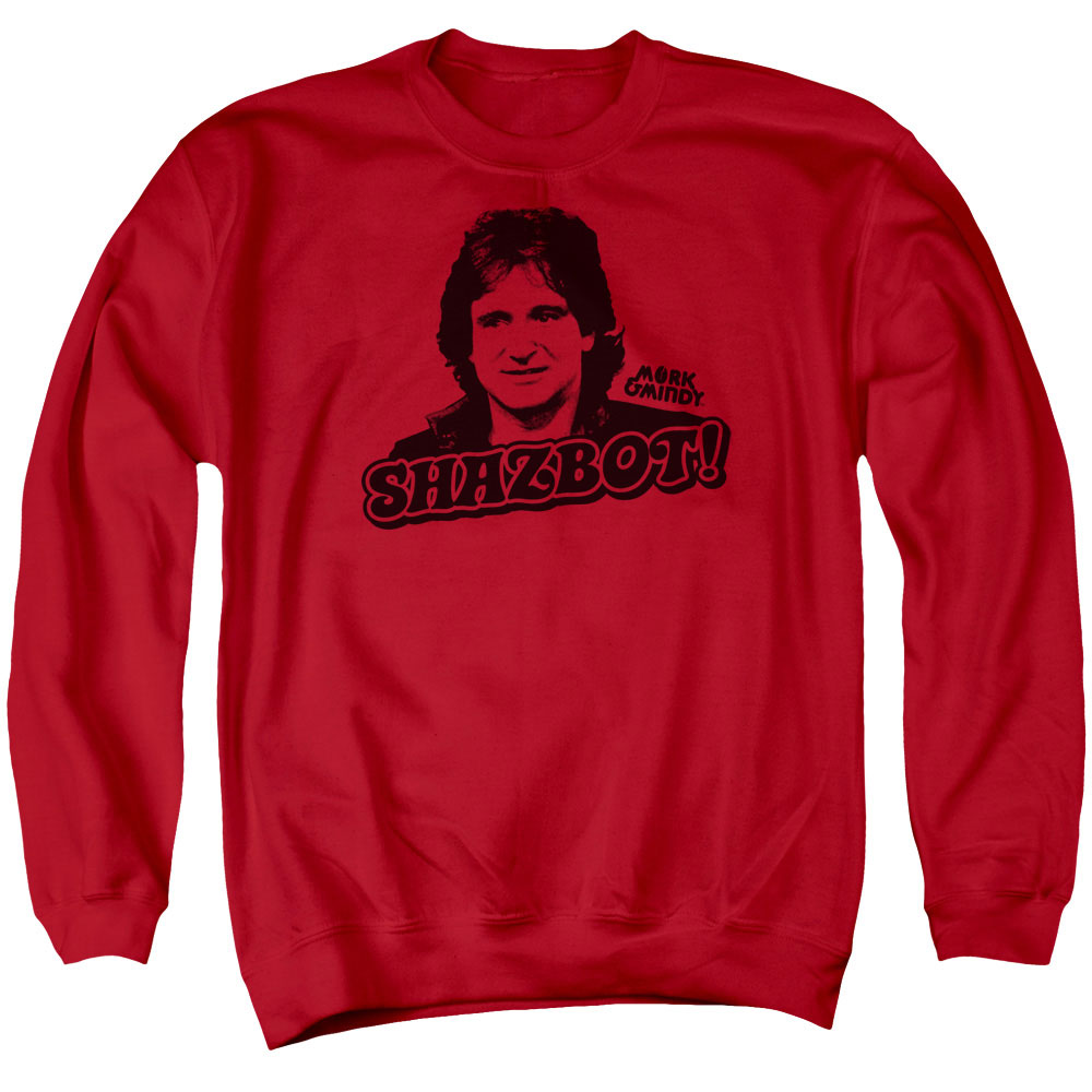 MORK &AMP; MINDY/SHAZBOT - ADULT CREWNECK SWEATSHIRT - RED