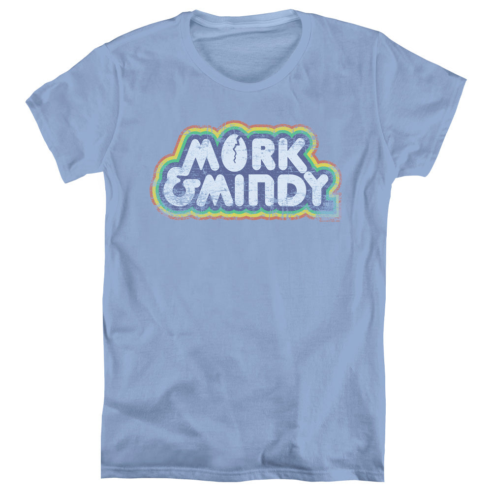 MORK & MINDY/DISTRESSED MORK LOGO - S/S WOMENS TEE - CAROLINA BLUE
