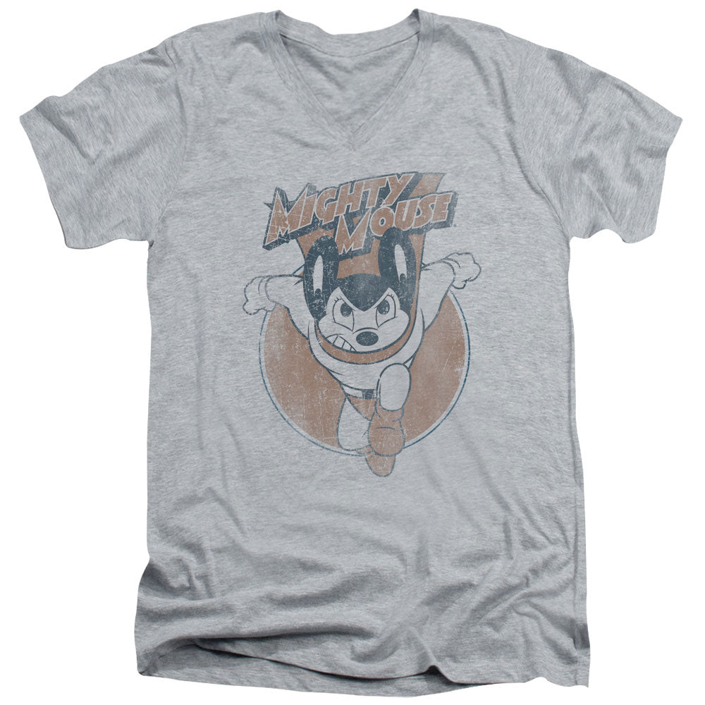 MIGHTY MOUSE/FLYING WITH PURPOSE - S/S ADULT V-NECK 30/1 - ATHLETIC HEATHER
