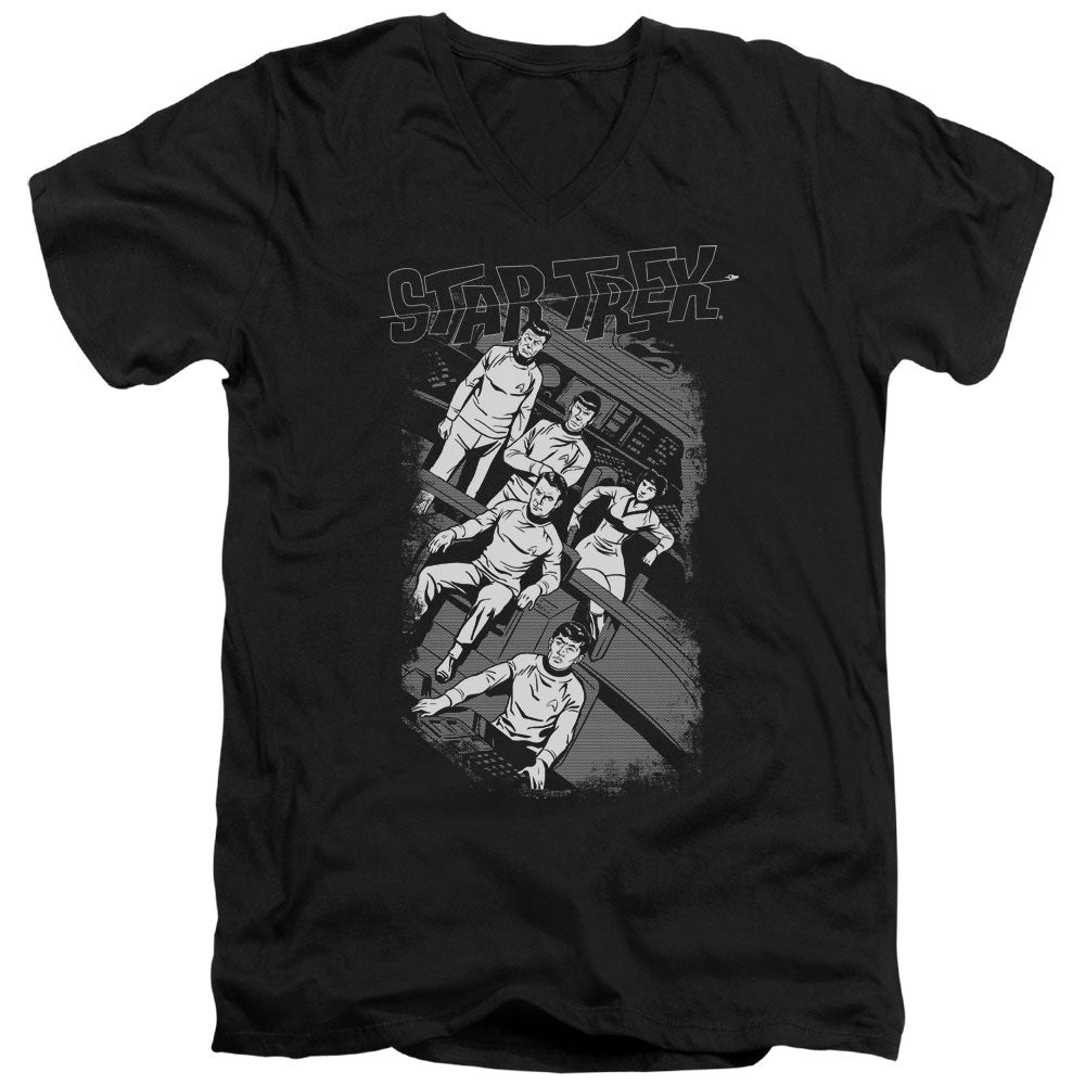 STAR TREK/RETRO TILTED BRIDGE - S/S ADULT V-NECK 30/1 - BLACK
