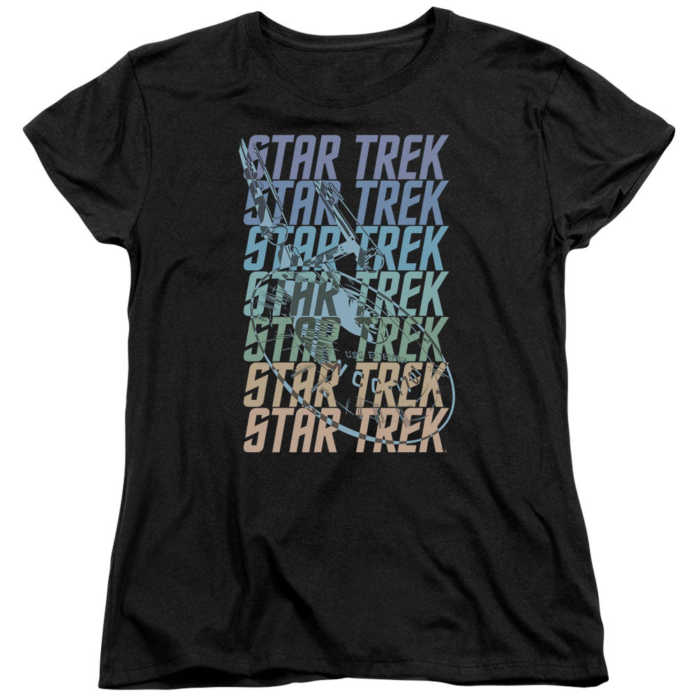 STAR TREK/MULTI LOGO ENTERPRISE - S/S WOMENS TEE - BLACK
