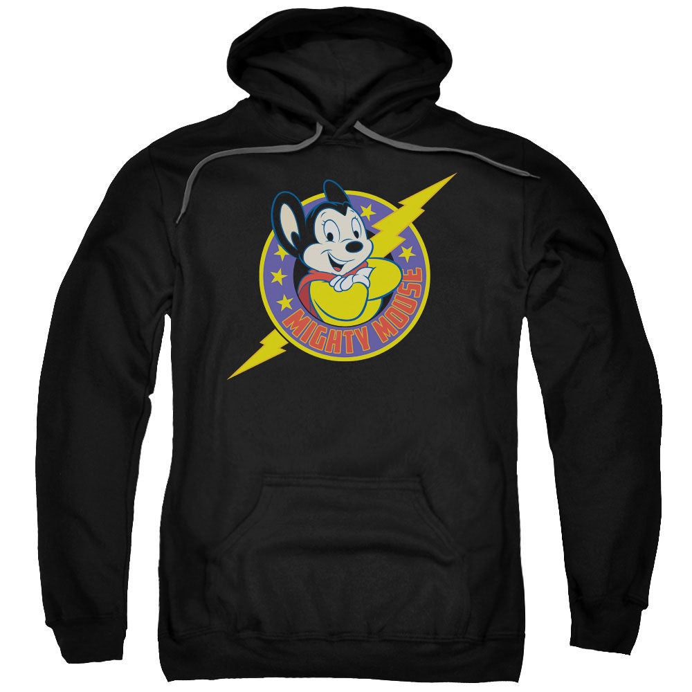 MIGHTY MOUSE/MIGHTY HERO - ADULT PULLOVER HOODIE - BLACK