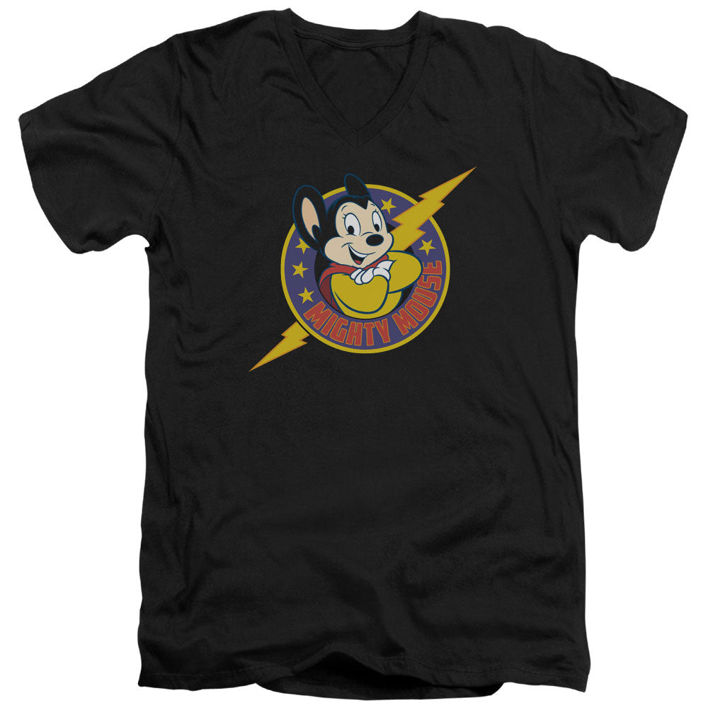 MIGHTY MOUSE/MIGHTY HERO - S/S ADULT V-NECK 30/1 - BLACK