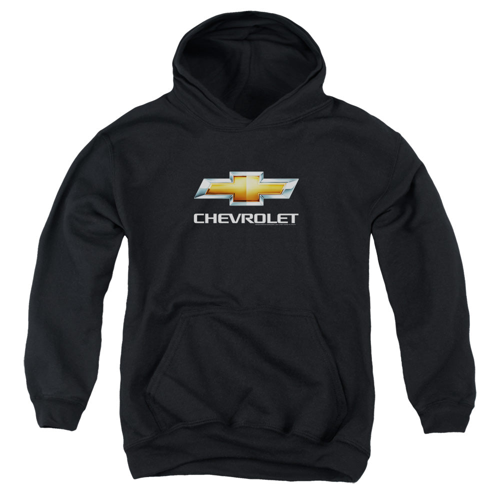 CHEVROLET/CHEVY BOWTIE STACKED - YOUTH PULLOVER HOODIE - BLACK
