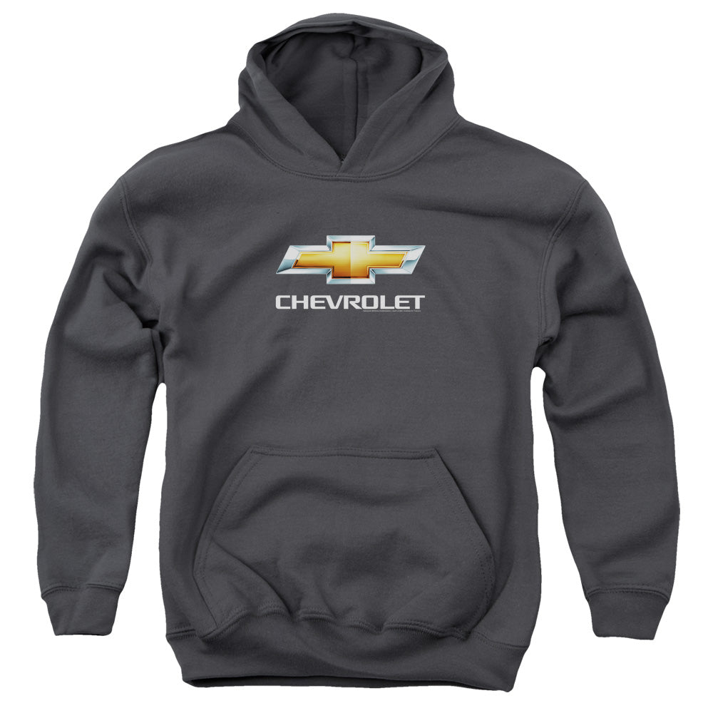 CHEVROLET/CHEVY BOWTIE STACKED - YOUTH PULLOVER HOODIE - CHARCOAL