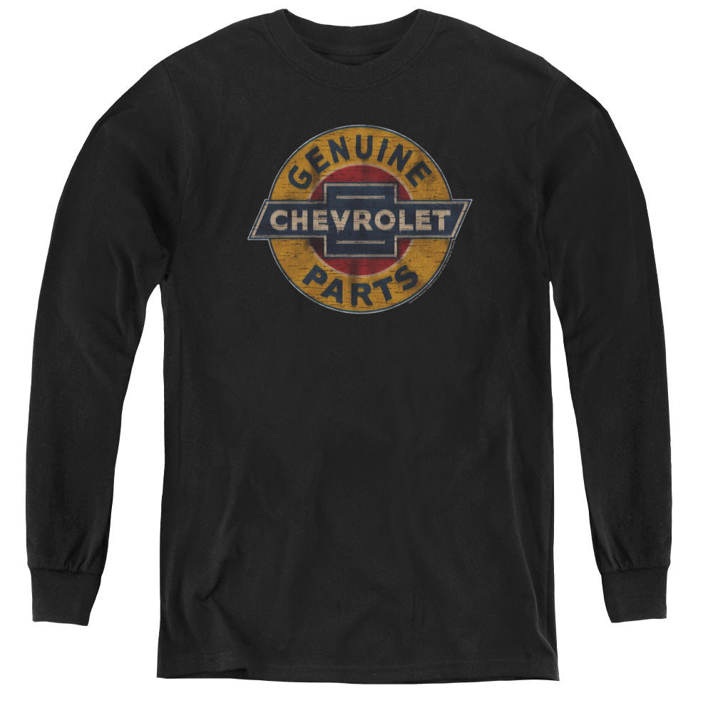 CHEVROLET/GENUINE CHEVY PARTS DISTRESSED SIGN - YOUTH LONG SLEEVE TEE - BLACK