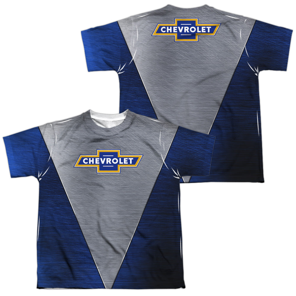 CHEVROLET/SHINY CHEVY LOGO (FRONT/BACK PRINT) - S/S YOUTH POLY CREW - MULTI