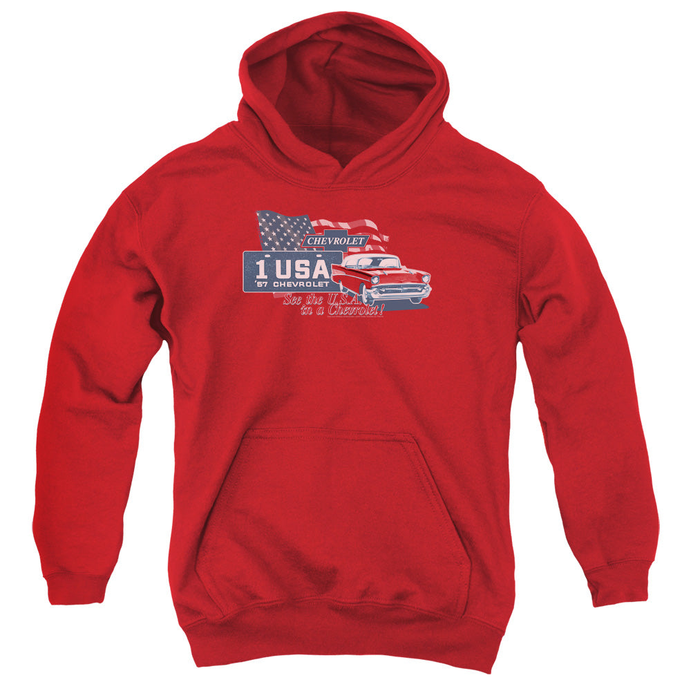 CHEVROLET/SEE THE USA - YOUTH PULLOVER HOODIE - RED