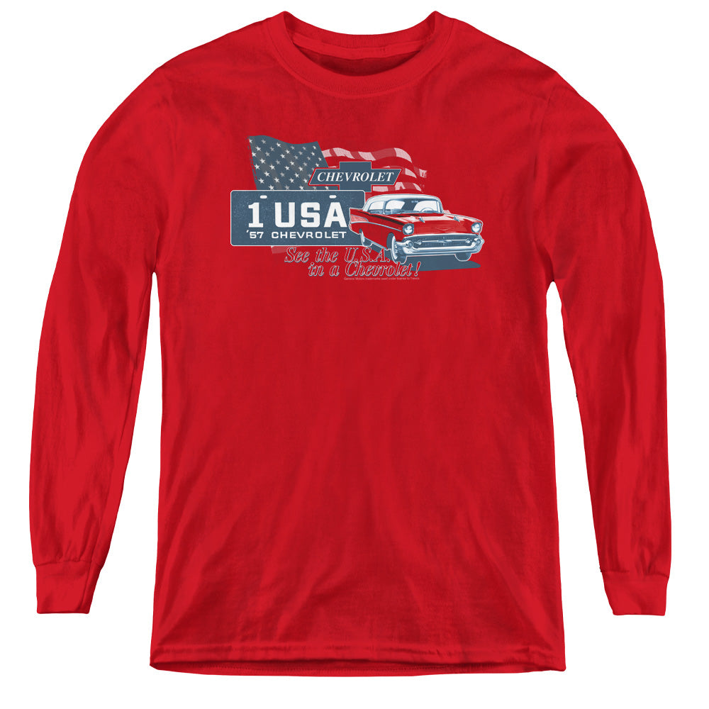 CHEVROLET/SEE THE USA - YOUTH LONG SLEEVE TEE - RED